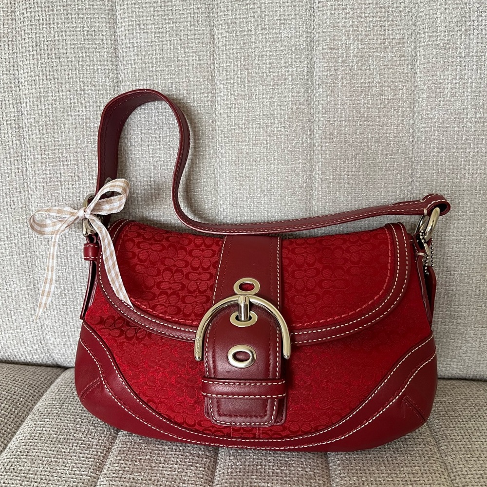 SOLD Y2K Coach Red/Burgundy Signature Jacquard
Mini Soho Buckle Bag